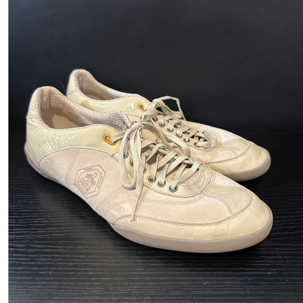Puma Rudolf Dassler Schuhfabrik Cream Suede Patent Sneakers Mens 11 343355-02